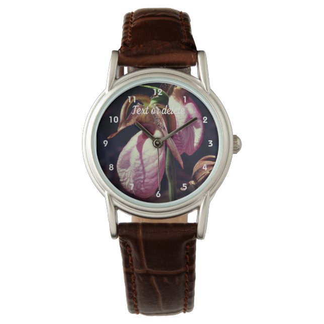 Wild Pink Lady Slipper Orchid Pair Personalisiert Armbanduhr (Vorderseite)