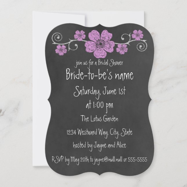 Wild Pink Roses Chalkboard Bridal Einladung (Vorderseite)