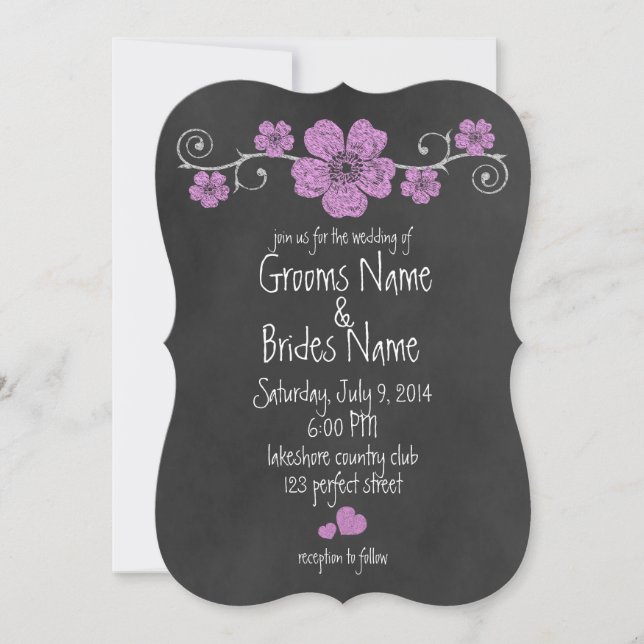 Wild Pink Roses Chalkboard Hochzeit Einladung (Vorderseite)