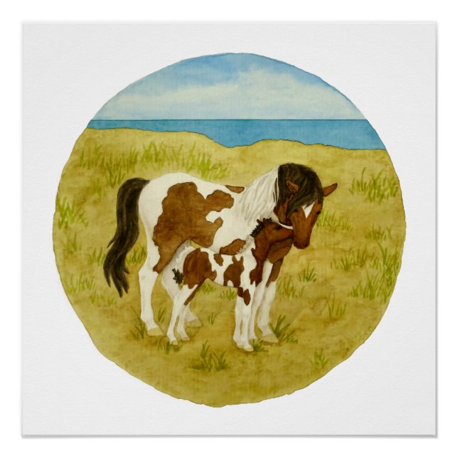 Wild Ponies Watercolor Square Poster (Vorderseite)