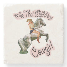 Wild Pony Cowgirl Pinup auf Pferd Untersetzer