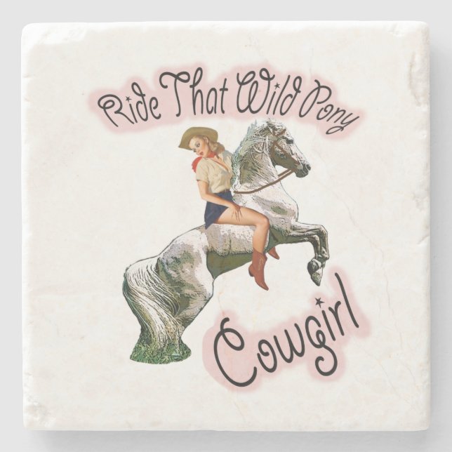 Wild Pony Cowgirl Pinup auf Pferd Untersetzer (Vorderseite)