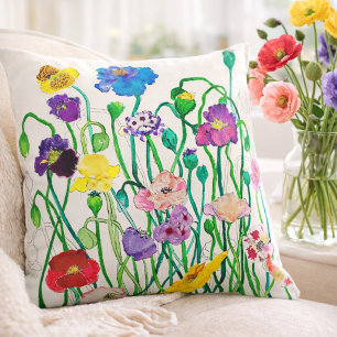 Wild Poppy bunt und lustig mit dem Namen Kissen