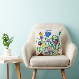 Wild Poppy bunt und lustig mit dem Namen Kissen