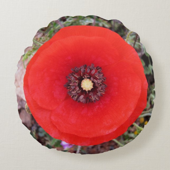 Wild Poppy Rundes Kissen (Vorderseite)