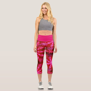 Wild Psychedelic Hot Pink Fraktal Sternexplosion Capri Leggings