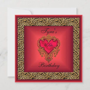 Wild Red Heart Jewel Gold Elegant 40. Geburtstag Einladung