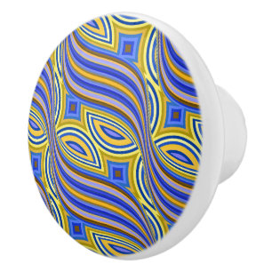 Wild Retro Muster Blau Gold Abstraktes Swirl Desig Keramikknauf