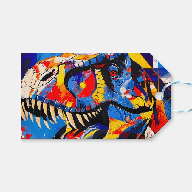 Wild Retro T-rex Dinosaur Fusion Geschenkanhänger (Vorderseite (Horizontal))