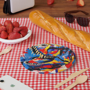 Wild Retro T-rex Dinosaur Fusion Pappteller