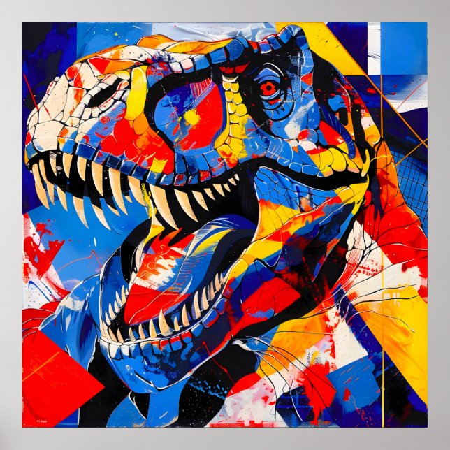 Wild Retro T-rex Dinosaur Fusion Poster (Vorne)