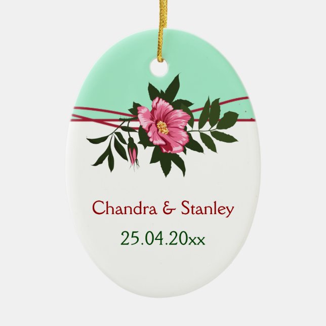 Wild-rosa-blühende Hochzeit Minze grüne Sake Keramik Ornament (Vorne)