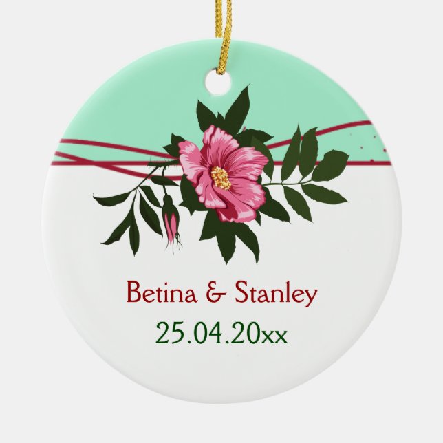 Wild-rosa-blühende Hochzeit Minze grüne Sake Keramik Ornament (Vorne)