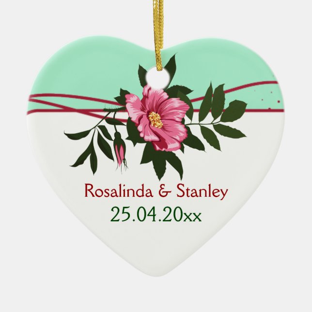 Wild-rosa-blühende Hochzeit Minze grüne Sake Keramikornament (Vorne)