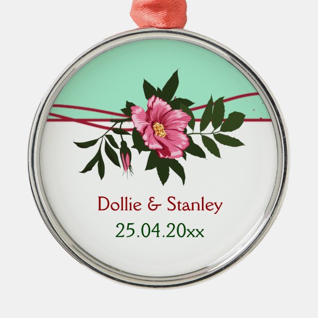 Wild-rosa-blühende Hochzeit Minze grüne Sake Silbernes Ornament (Vorne)