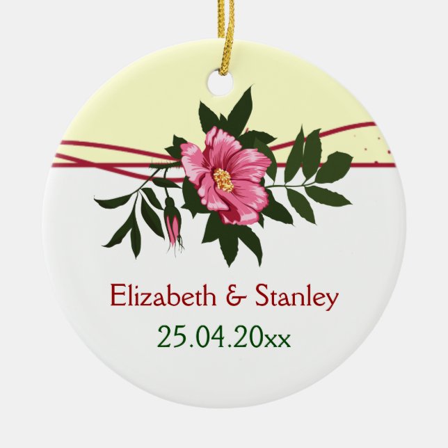 Wild-rosa-blühende Hochzeit Sake-Ornament Keramikornament (Vorne)
