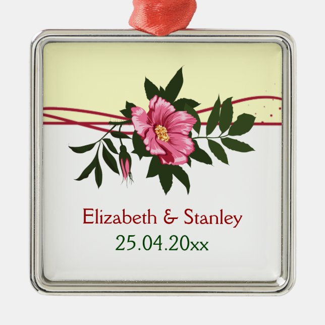 Wild-rosa-blühende Hochzeit Sake-Ornament Ornament Aus Metall (Vorne)