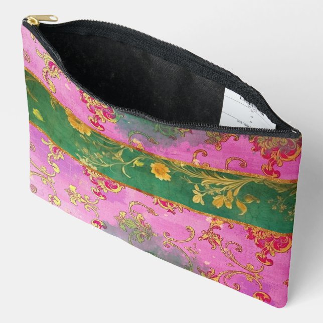 Wild rosa Grunge Damask - Kosmetische Tasche (Offen)