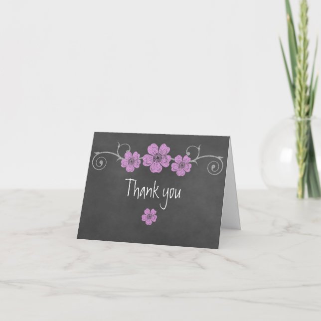 Wild rosa Roses Chalkboard Vielen Dank Note Card Dankeskarte (Vorderseite)