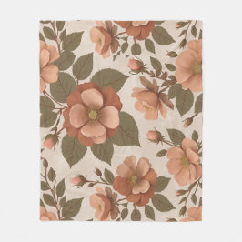 Wild Rose Blooms In Earthy Shades Of Terracotta Fleecedecke