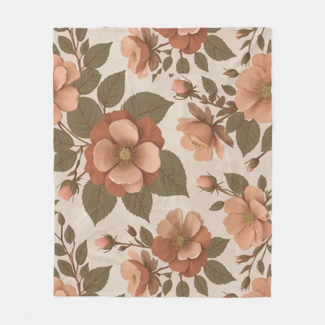 Wild Rose Blooms In Earthy Shades Of Terracotta  Fleecedecke (Vorderseite)
