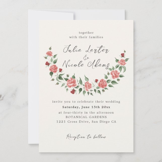 Wild Rose Floral Petals Garden Affair Wedding Einladung (Vorderseite)
