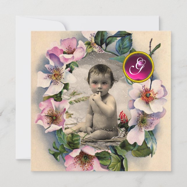 WILD-ROSE KROWN, STORK BABY SHOWER FOTOVORLAGE EINLADUNG (Vorderseite)