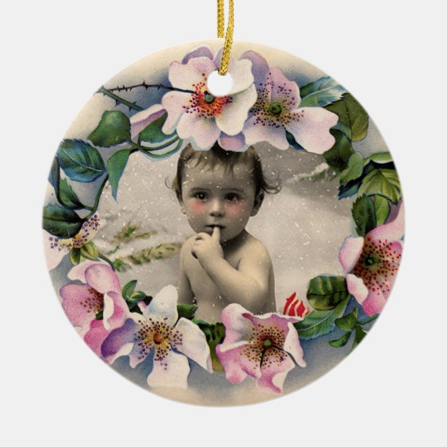 WILD-ROSE, PINK GEM BABY SHOWER FOTO-VORLAGE KERAMIKORNAMENT (Vorne)