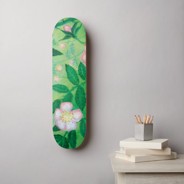 Wild Rose Rosa Canina flowering Skateboard (Wandkunst)