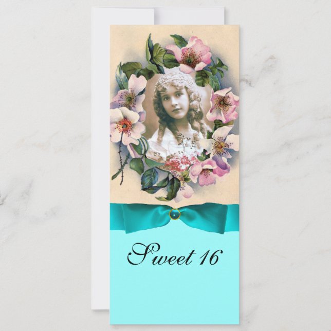 WILD-ROSE UND BLAUES RIBBON-FOTO-VORLAGENMONOGRAMM EINLADUNG (Vorderseite)