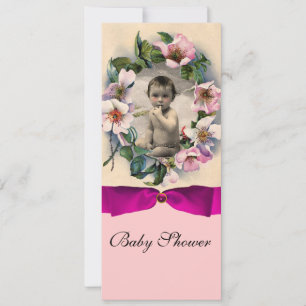 WILD-ROSE UND PINK-RIBBON-FOTO-VORLAGENMONOGRAMM EINLADUNG