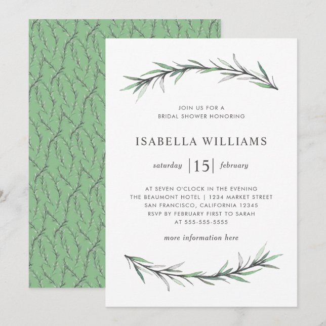 Wild Rosemary Botanical Bridal Dusche Einladung (Vorne/Hinten)