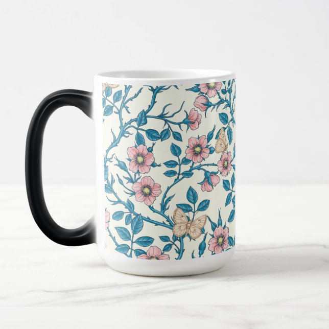 Wild roses and butterflies /pink/blue/off white verwandlungstasse (Links)