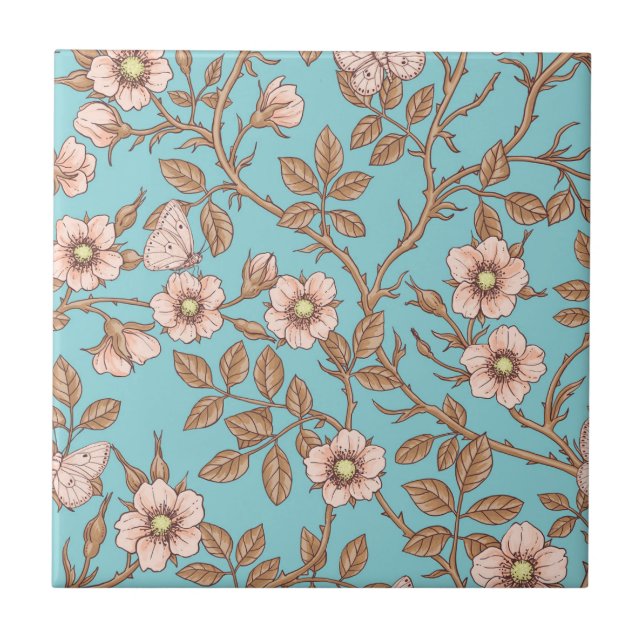 Wild roses and butterflies /pink/brown/pool fliese (Vorderseite)