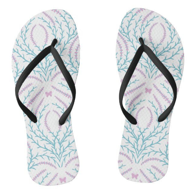 Wild roses and butterflies /pink/pale green/yellow flip flops (Fußbett)