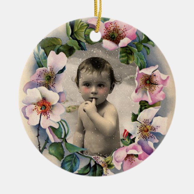 WILD ROSES,PINK GEM BABY SHOWER PHOTO TEMPLATE KERAMIKORNAMENT (Vorne)