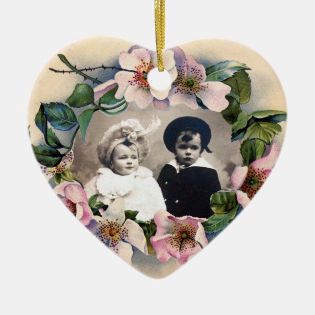 WILD ROSES WITH GEM STONE MONOGRAM PHOTO TEMPLATE KERAMIK ORNAMENT (Vorne)