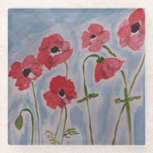Wild-Rote Poppies-Glass-Untersetzer Glasuntersetzer