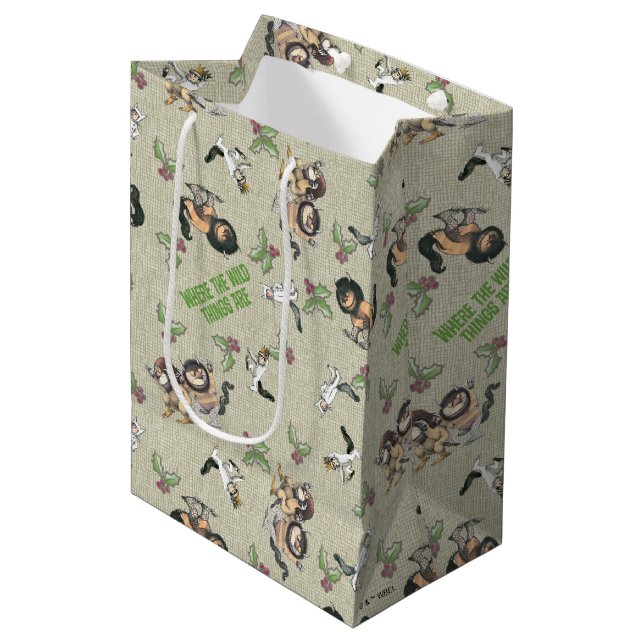 Wild Rumpus Holiday Pattern Mittlere Geschenktüte (Vorderseite Schrägansicht)