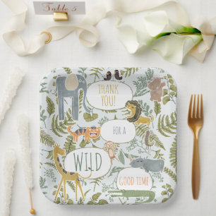 Wild Safari African Animals Botanical Baby Shower Pappteller