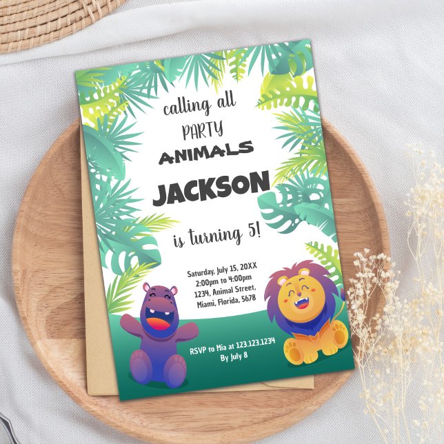 Wild Safari Animal Party Theme for Kids Einladung (Jungle Birthday Invitations)