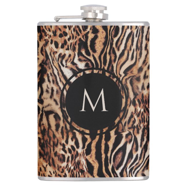 Wild Safari Animal Print mit Ihrem Monogramm Flachmann (Vorderseite)