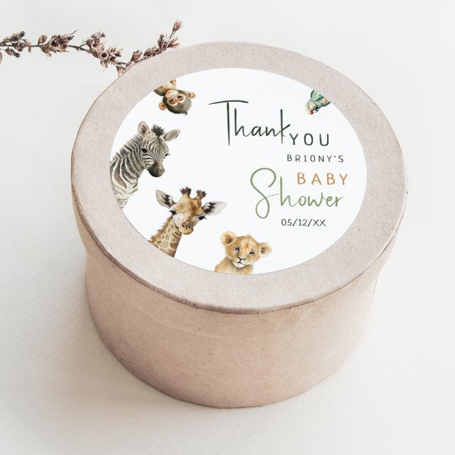 Wild Safari Animals Baby Dusche Danke für Cl Runder Aufkleber (Von Creator hochgeladen)