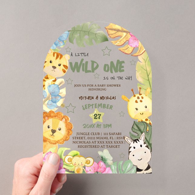 Wild Safari Animals Baby Shower Acryleinladungen (Insitu (Handheld))
