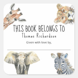 Wild Safari Animals - Dieses Buch gehört Quadratischer Aufkleber