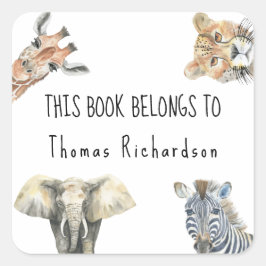 Wild Safari Animals - Dieses Buch gehört Quadratischer Aufkleber