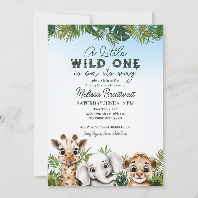 Wild Safari Animaux Baby shower Invitation (Devant)