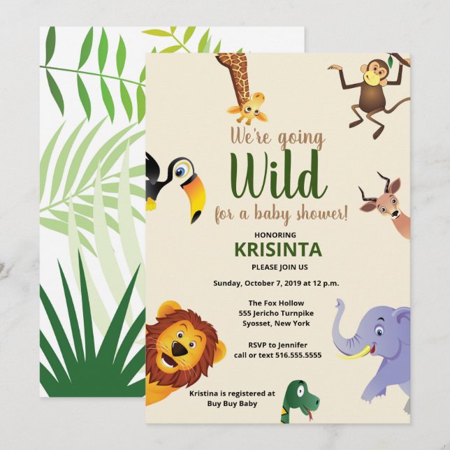 Wild Safari Baby Dusche Einladung (Vorne/Hinten)