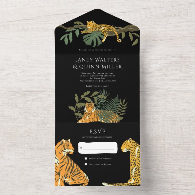 Wild Safari Big Cats Wedding All In One Einladung (Innen Boden)