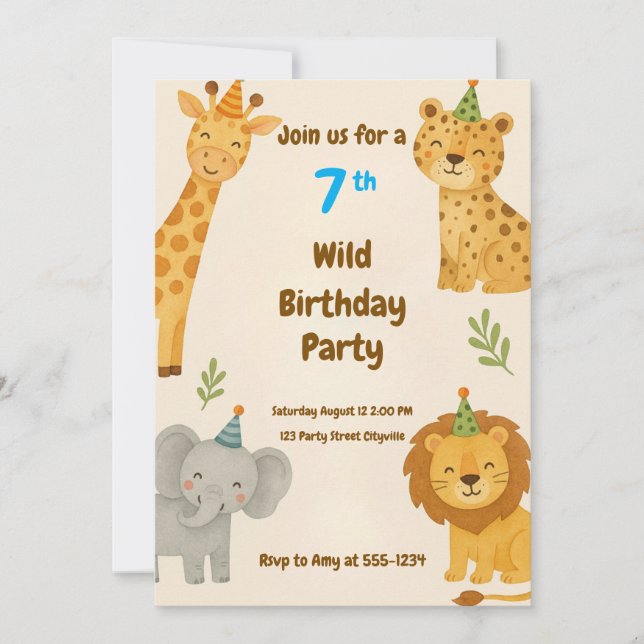 Wild Safari Birthday Invitation Einladung (Vorderseite)